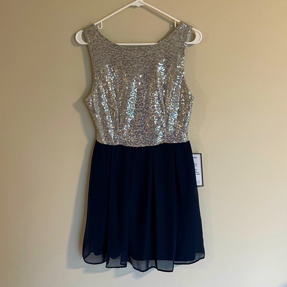 NWT Navy and Silver Sequin Dress
